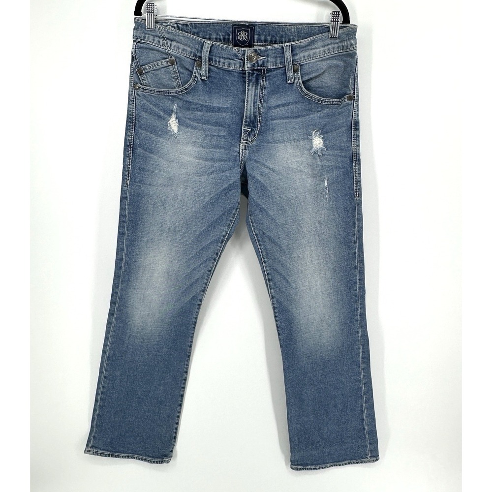 Rock & Republic Men's 34X30 Henlee Jeans Distressed Denim Pocket Flaps Med. Wash